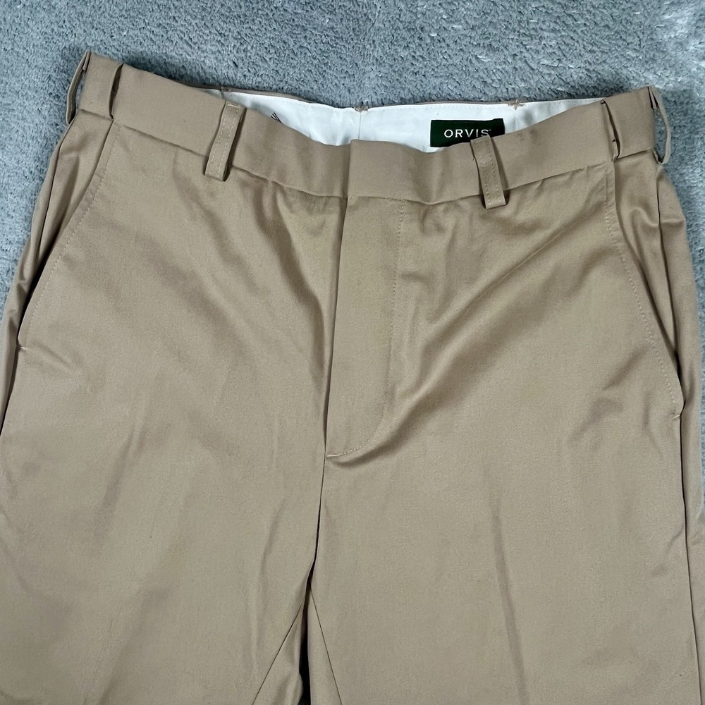Orvis Mens 32 Khaki Tan Chino Straight Leg Pants Fly Fishing Logo Please Read